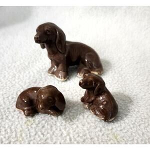 Set 3 Vintage Japan Dachshund Dog Glazed Pottery Brown Mom and Babies